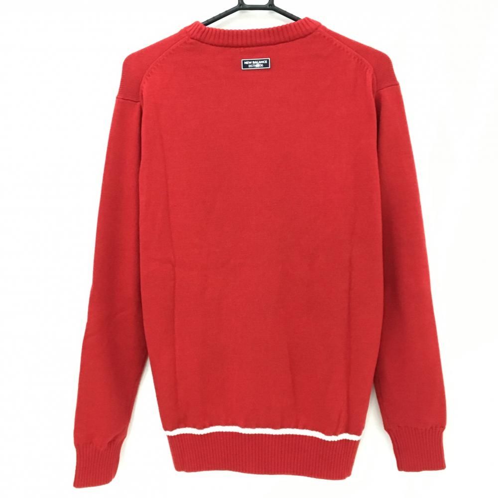 超 ニューバランスゴルフ セーター レッド×白 フロントロゴ 裏地付き ウール混 ニット メンズ 5 L ゴルフウェア New Balance MEBLE-SODAR_PL