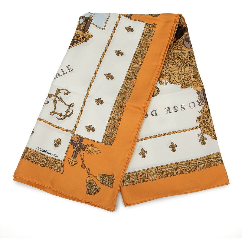 エルメス カレ90 VUE DU CARROSSE DE LA GALERE LA REALE クイーンの戴冠式 オレンジ マルチカラー シルク レディース HERMES 1-0231485