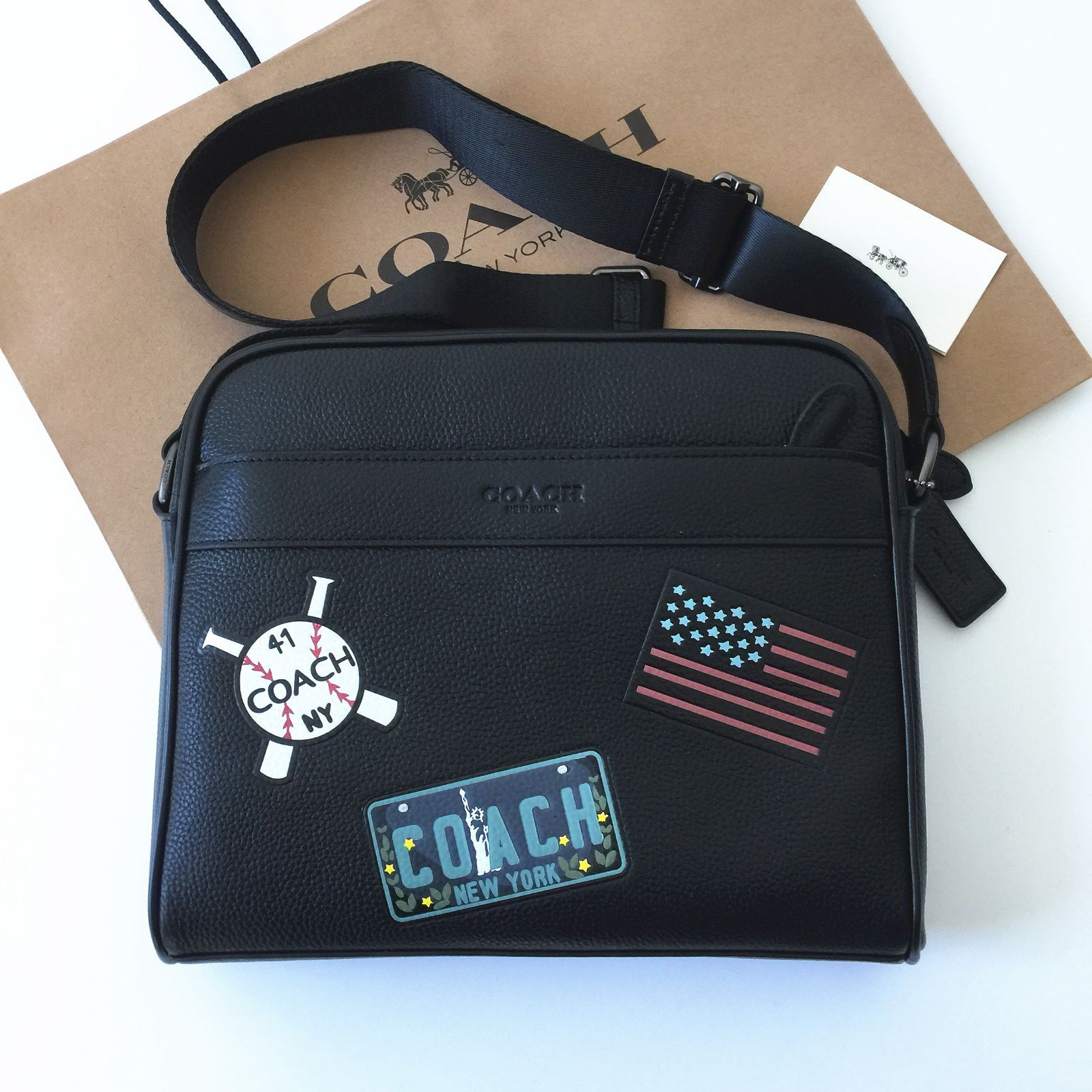 ＜COACH＞コーチバッグショルダーバッグ F26079 ブラックパッチワークマグネット式ポケット×1