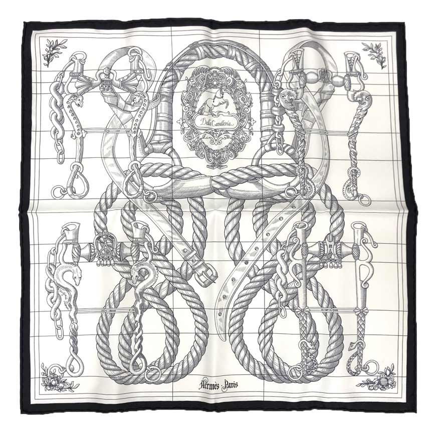 HERMES エルメス スカーフ カレ45 DELLA CAVALLERIA デッラ カヴァッレリア 白 aq12167
