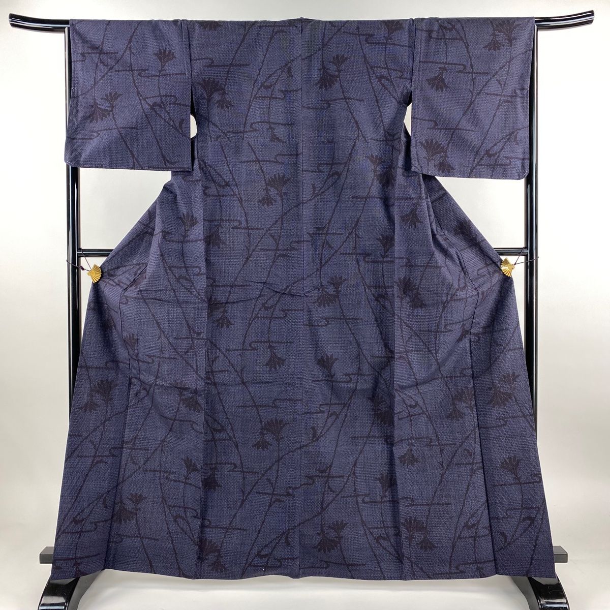 美品！単衣　紬　青い格子柄　裄丈65身丈160身幅広め 美品！単衣紬青い格子柄裄丈65身丈160身幅広め