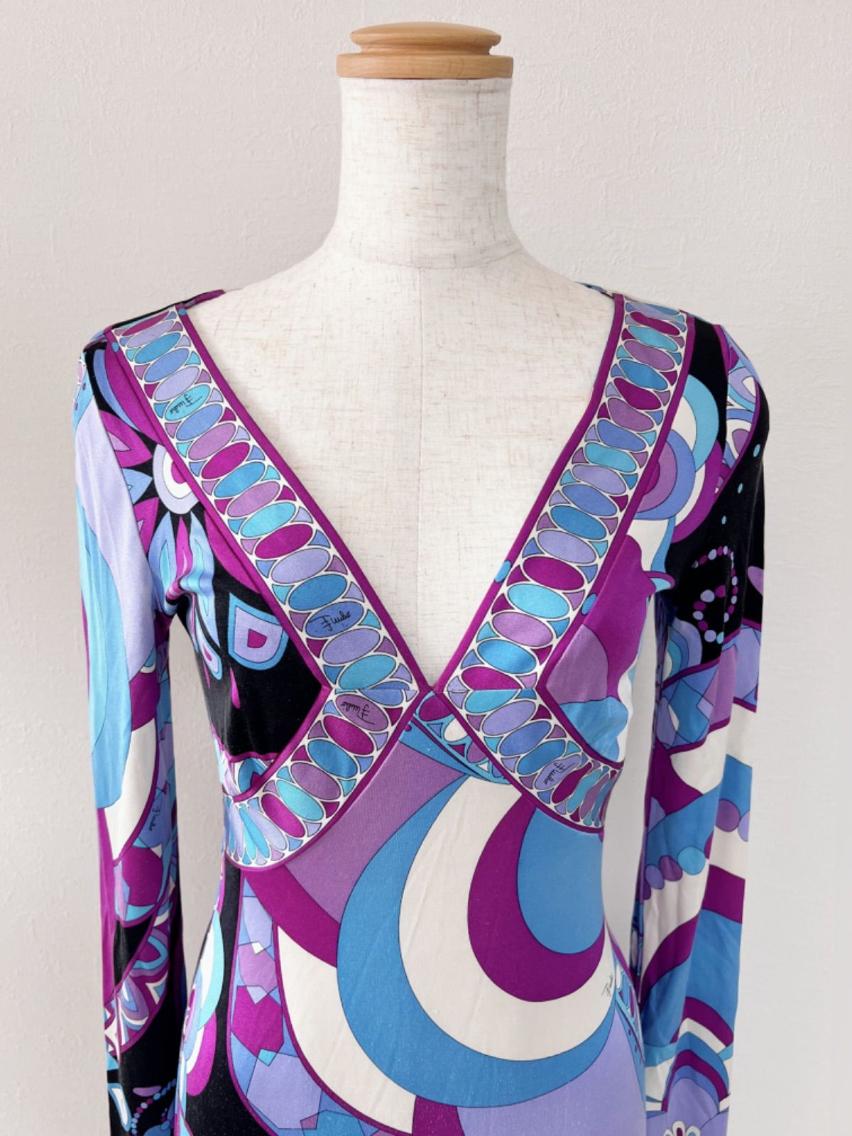 美品◆エミリオプッチ　ロングワンピース　長袖 EMILIO PUCCI エミリオプッチ フィレンツェ シルク 34
