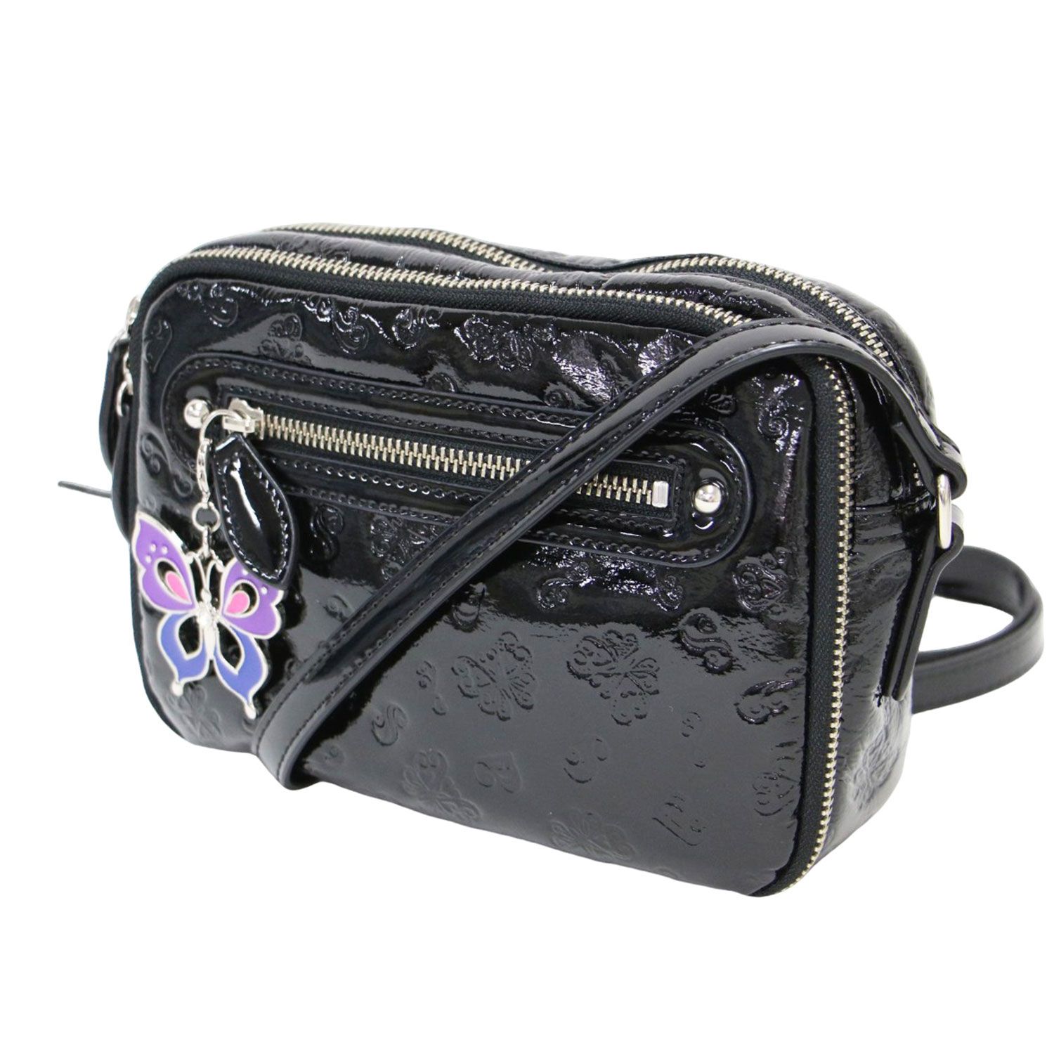 【人気☆ANNA SUI】黒　エナメル　ショルダーバッグ　ボディバッグ　蝶 ANNA SUI アナスイ バッグ ブラック 黒 / エリス 型押し