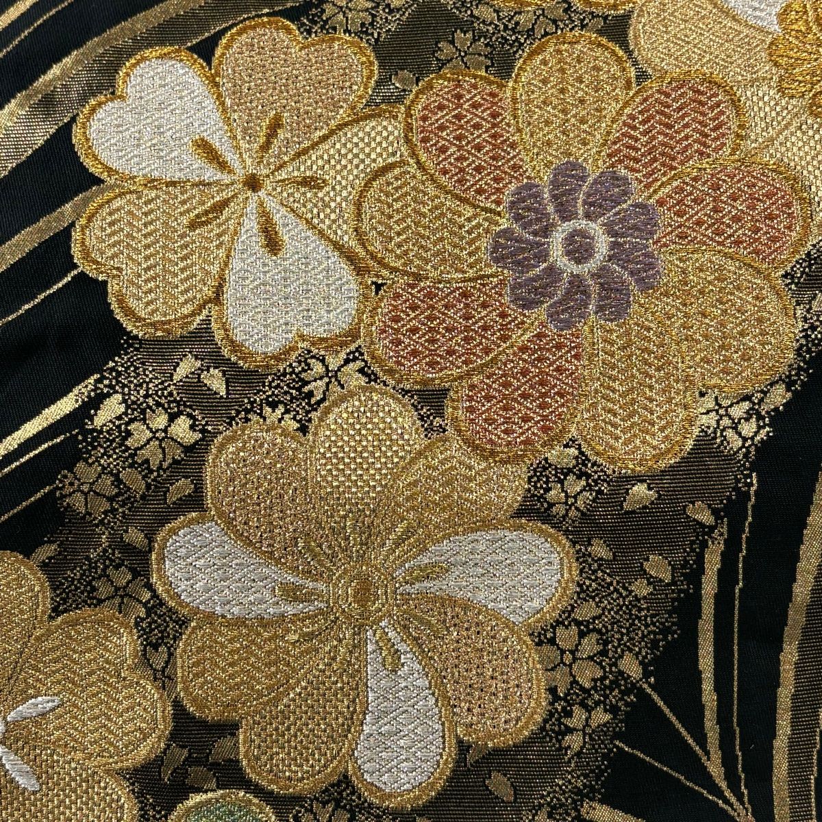 袋帯 秀品 草花 波 箔 金色 六通 正絹 【中古】 袋帯 秀品 桜 疋田 【