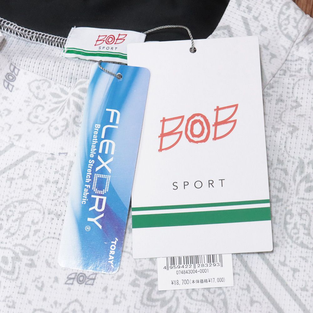 春夏/BOB/Lサイズ/半袖 モックネック Tシャツ 日本製 バンダナ柄