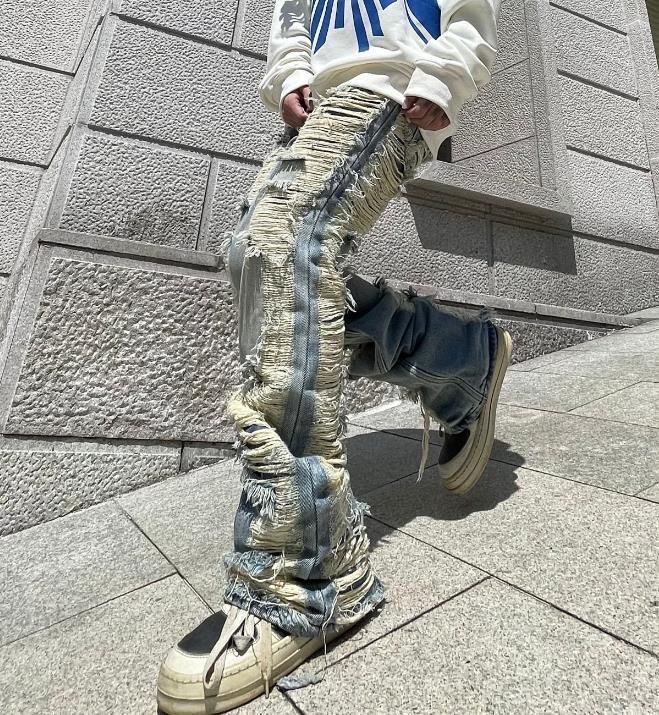 ストリートダメージ加工クラッシュミリタリーGパンデニム迷彩 ダメージ加工 ストリート オーバーサイズ クラッシュデニムG