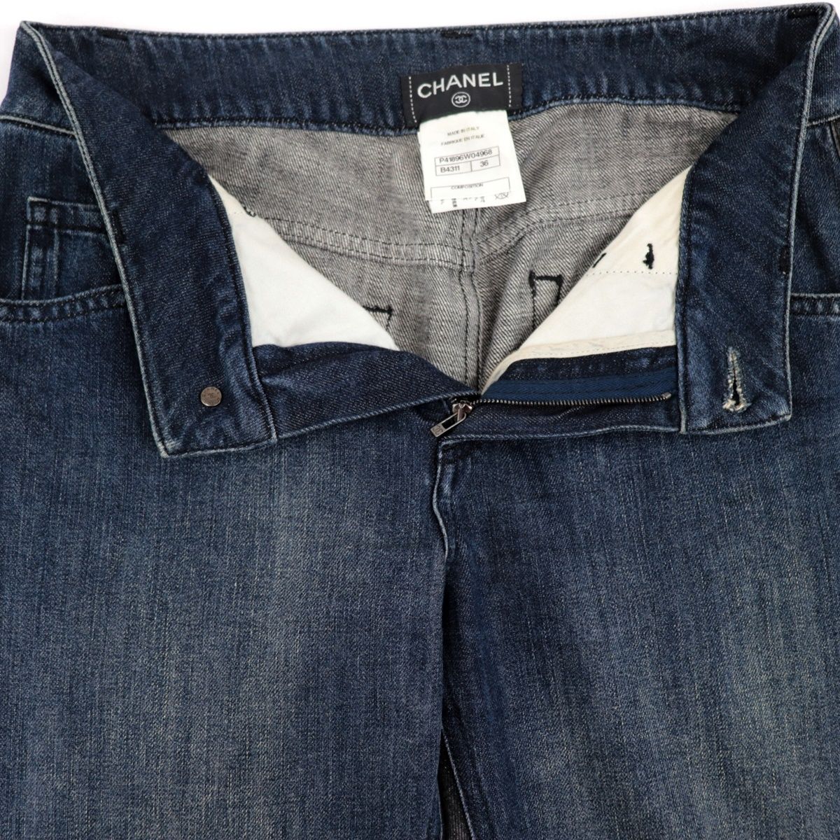 シャネル P41 バイカラー デニムパンツ ココマークボタン スリット  