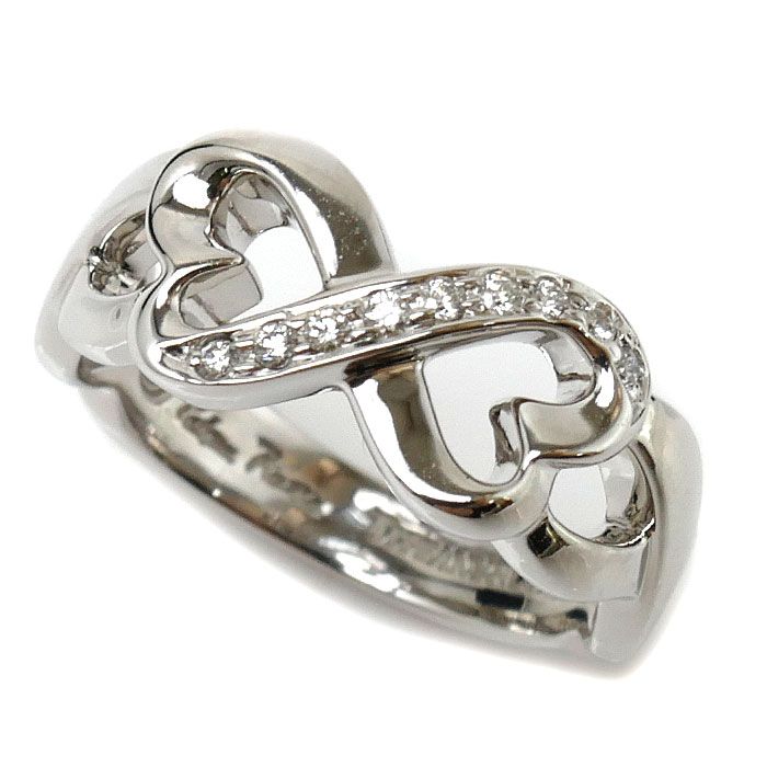 TIFFANY&Co. ティファニー K18WG ホワイトゴールド ダブルラヴィングハート リング・指輪 ダイヤモンド 6.5号 4.7g レディース【美品】