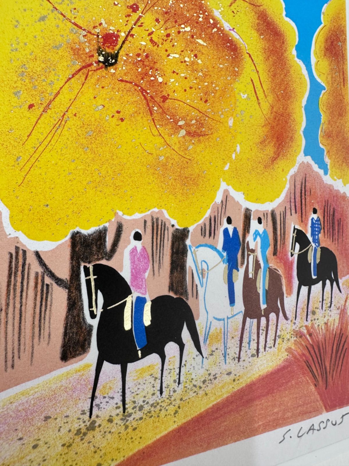 セルジュラシス 馬 乗馬 金箔 額装 絵画 セルジュ・ラシス 『乗馬』 ｜骨董品買取 緑和堂