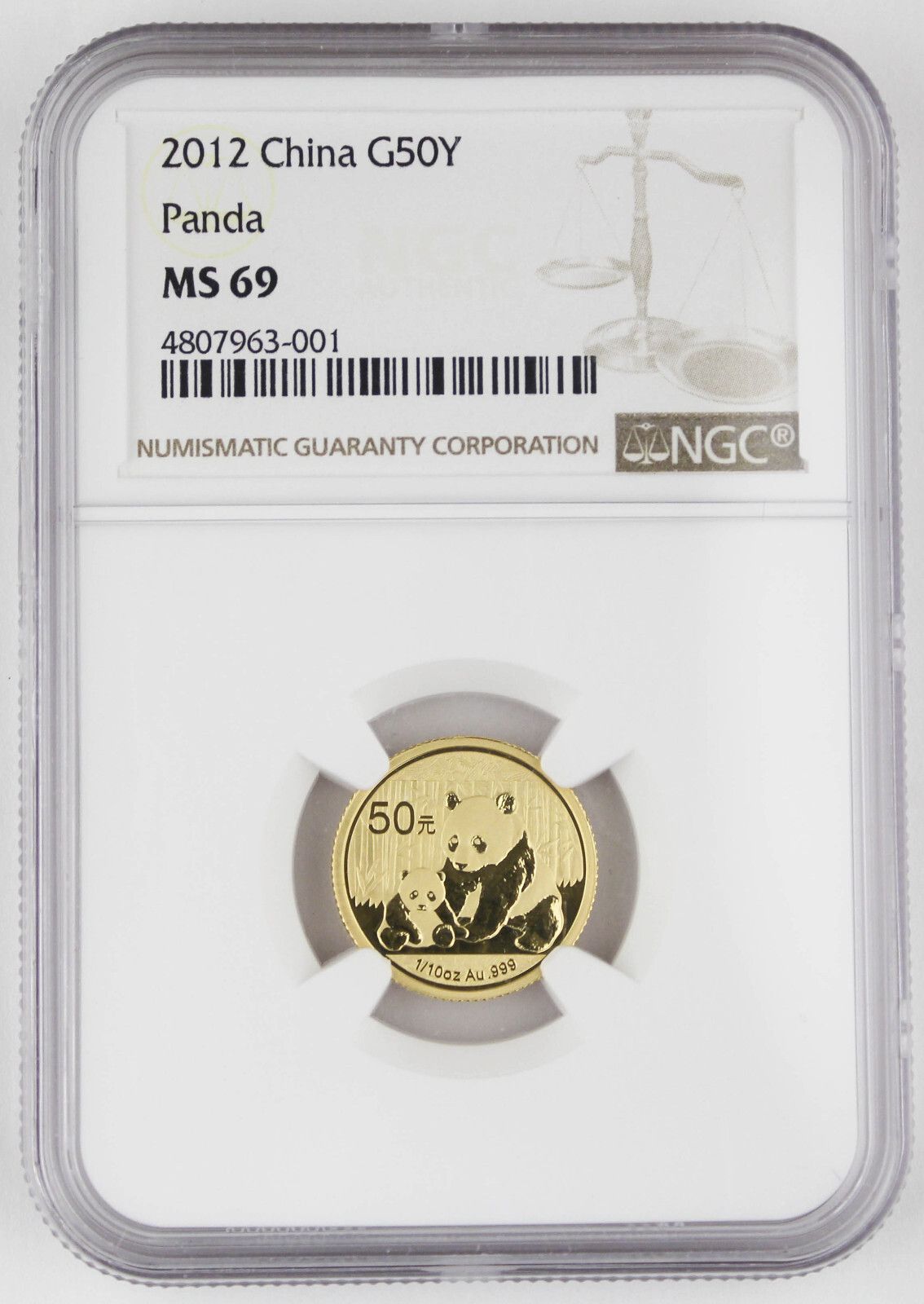 China 2012 50 Yuan 1|10 Troy Oz 999 G Panda Coin NGC MS69 GEM BU