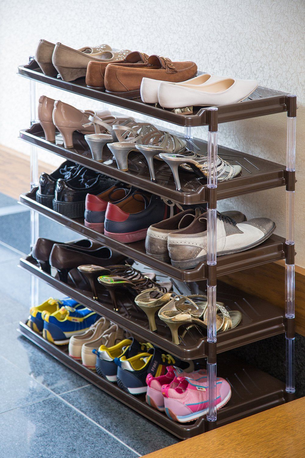 ブラウン シューズラック 5段棚付き シューズラック キューブ5段 BR