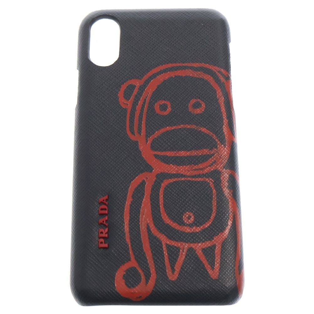 PRADA プラダ iPhone X|XS サフィアーノレザー プリントアイフォンケース ブラック 1ZH058