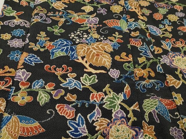 平和屋着物＃羽織 型染め 花蝶文 鬼しぼ縮緬 正絹 逸品 CAAT5655id