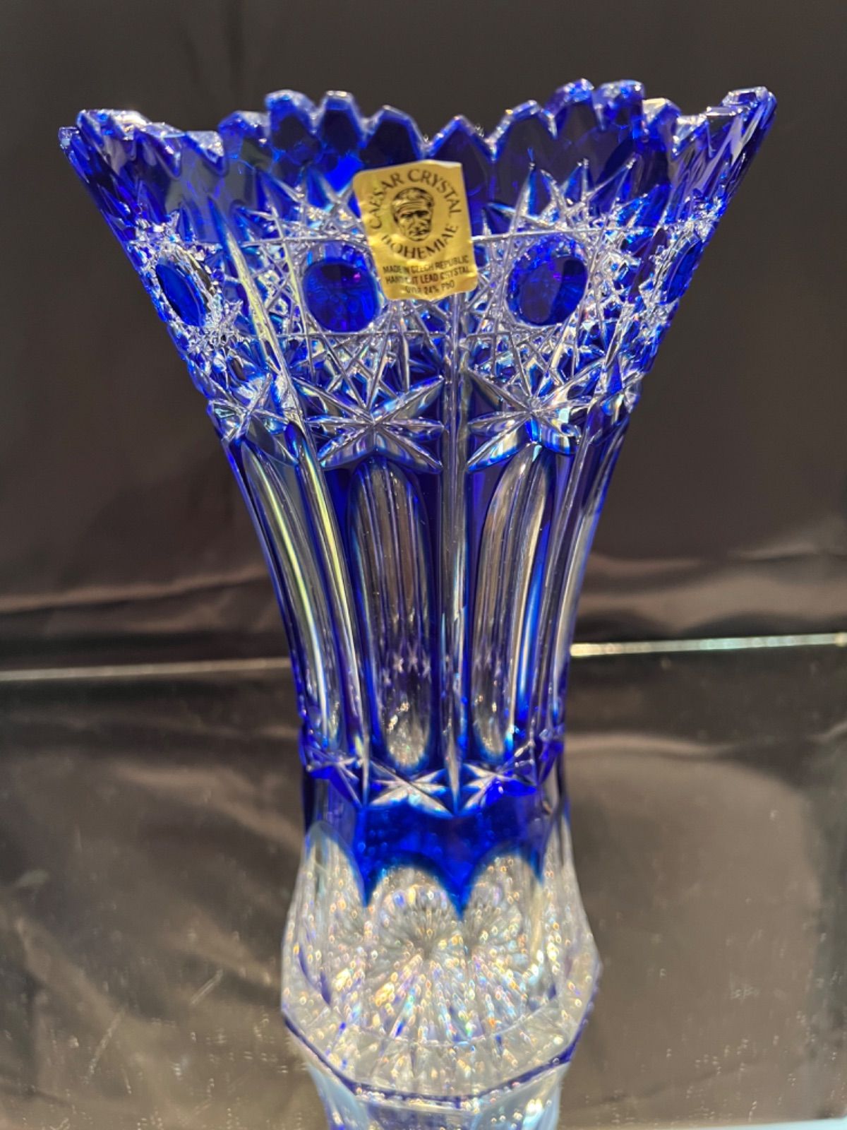 クリスタルガラス フラワーベース Czechoslovakia チェコ - 花瓶