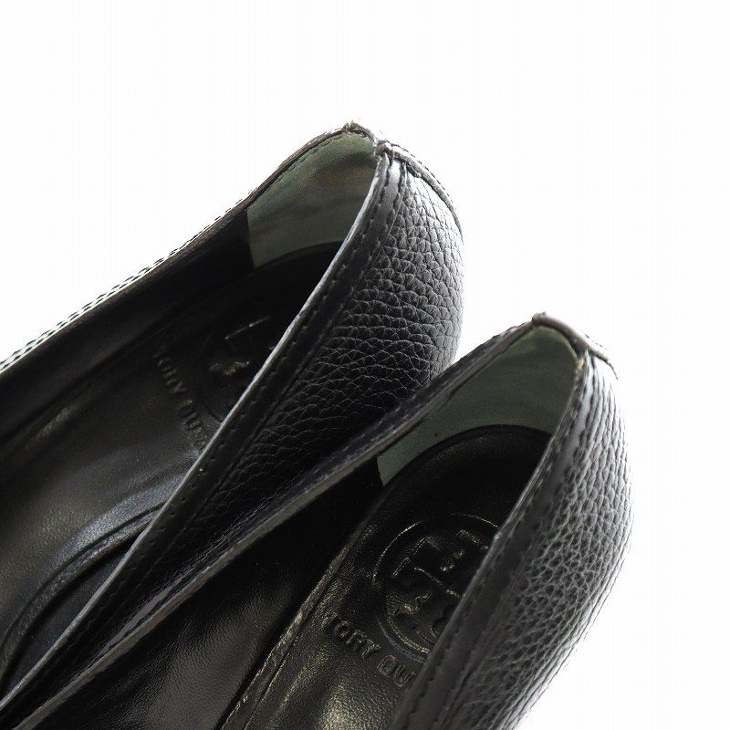 【トリーバーチ】パンプス　ウェッジソール　ロゴ　金具　シボ革　黒　24㎝ トリーバーチ】パンプス ウェッジソール ロゴ 金具 シボ革 黒 24