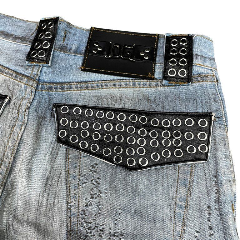06ss Dolce&Gabbana ハトメデザインデニム archive DOLCE&GABBANA 06SSレザーベルトループハトメダメージデニムパンツ