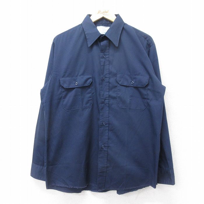 L/古着 シアーズ 長袖 ワーク シャツ メンズ 90s 紺 ネイビー 24nov16 中古 トップス