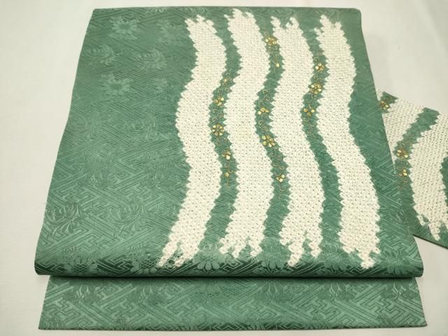 平和屋着物●九寸名古屋帯 絞り 刺繍 花唐草文 金糸 正絹 CAAT8025hy