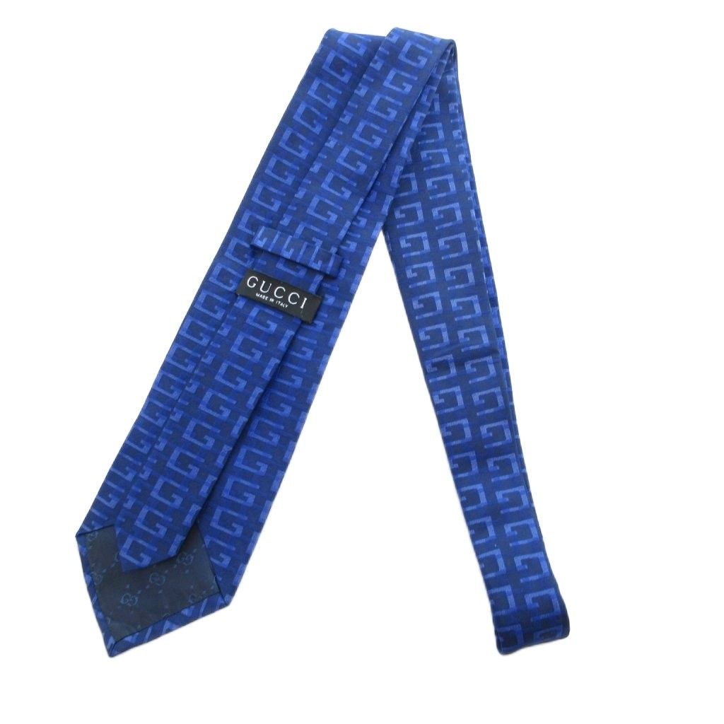 グッチ GUCCI ネクタイ Gロゴ 総柄 絹 シルク 青 ブルー /JS