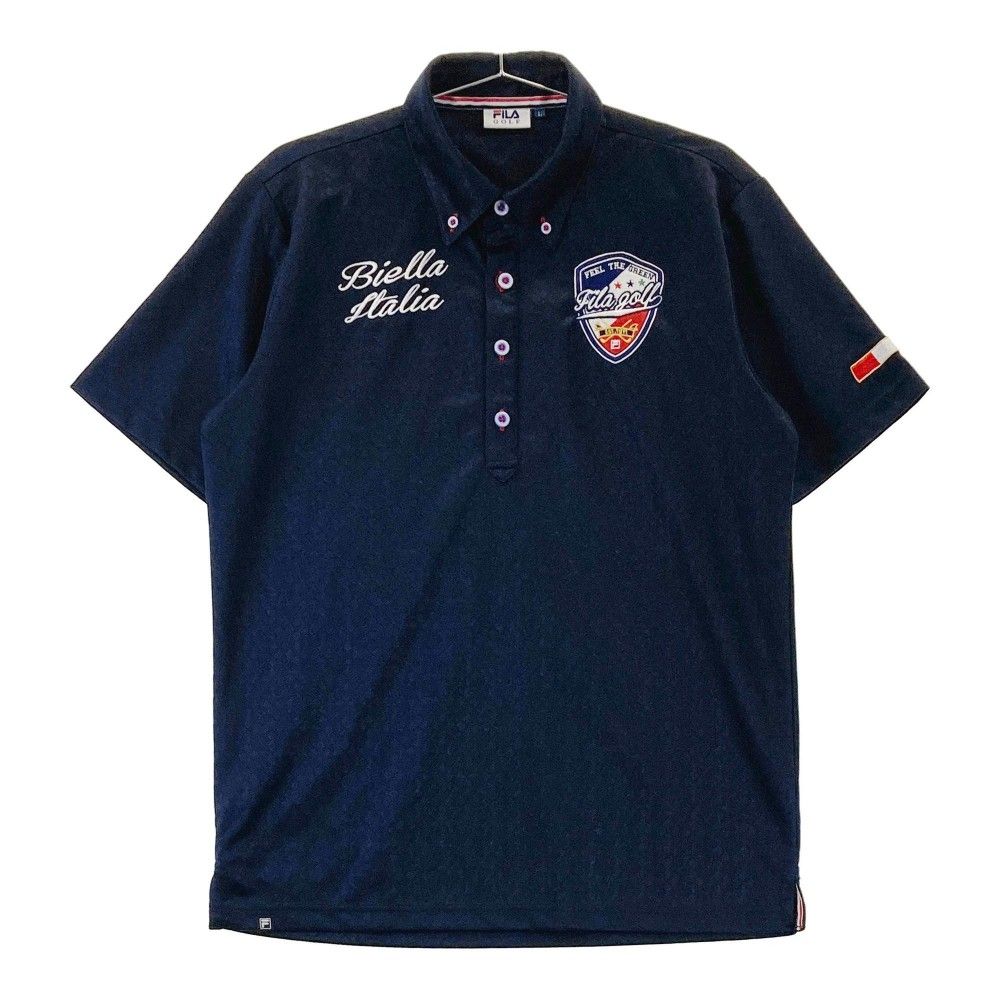 サイズ：L FILA GOLF フィラゴルフ  半袖ポロシャツ ボタンダウン 総柄 ネイビー系 [240101380663]# ゴルフウェア メンズ ストスト