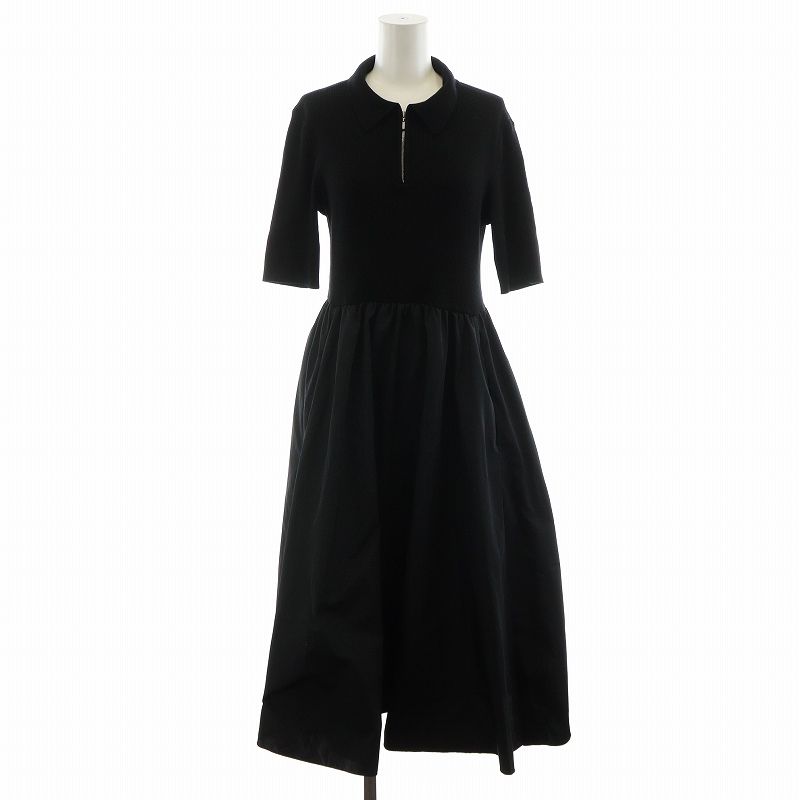 フォクシーニューヨーク FOXEY NEW YORK 24SS ニットドレス ダミアン Knit Dress Damian ワンピース ミモレ ロング 5分袖 切替 40 M 黒 ブラック 44265 AN17