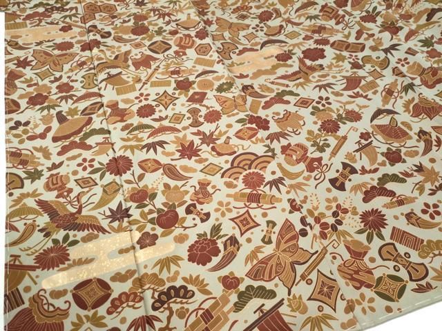 平和屋着物○上質な小紋 エ霞飛鶴宝尽くし吉祥花蝶文