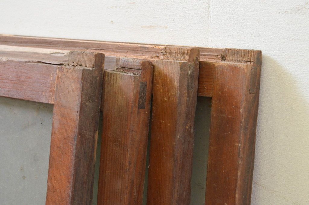 オズネロ 引き取り限定 木製建具 レトロガラス 4枚セット ▽現状