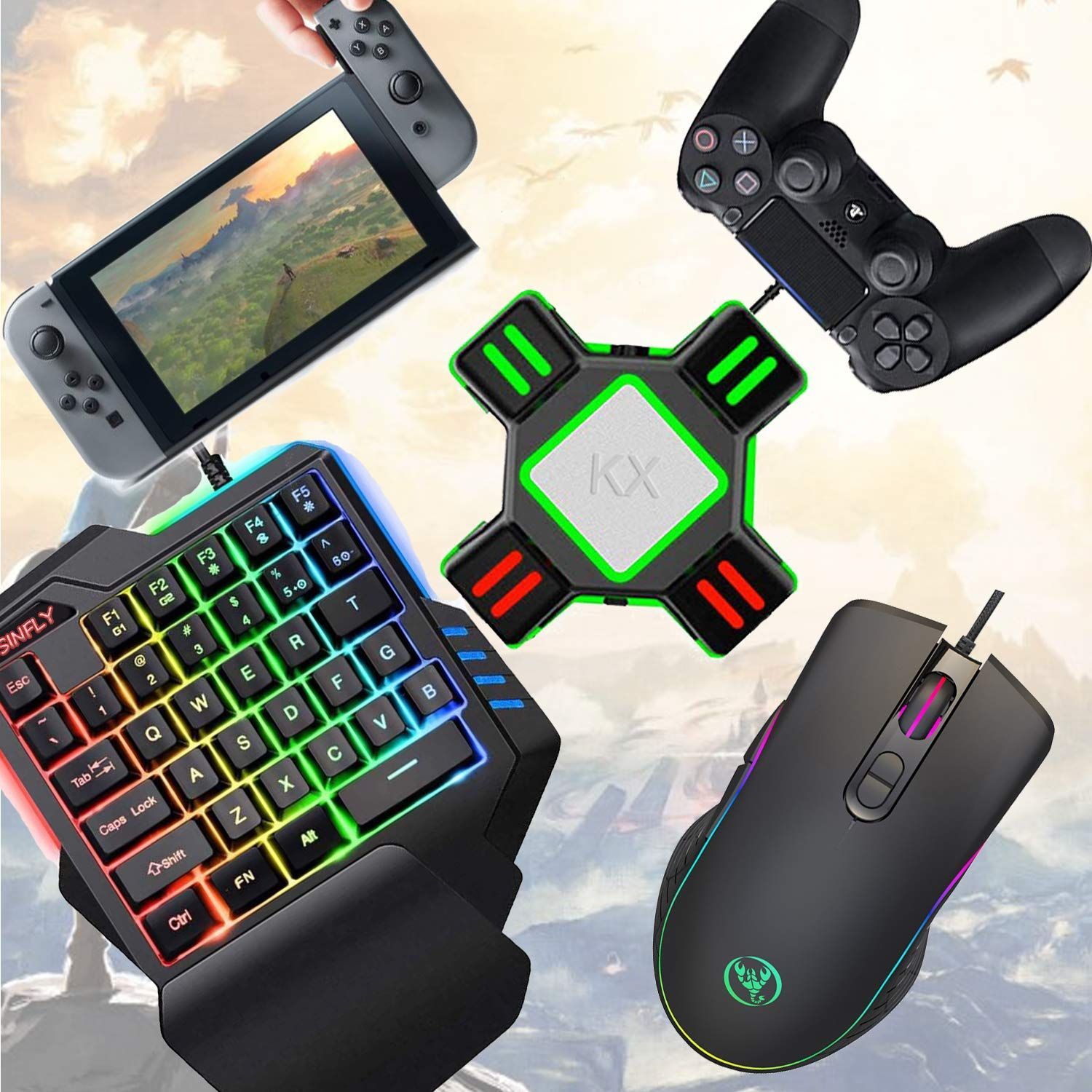 片手キーボード マウス コンバーター セット switch対応