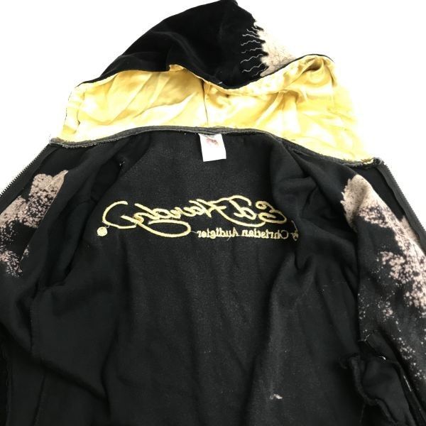 エドハーディー/Ed Hardy★セットアップ/ベロアジャージ/パーカー/JACKET&amp;PANTS【レディース上下M/黒】スカル/髑髏/hoodie/Set up◆cBH921 エドハーディー/Ed Hardy☆セットアップ/ベロアジャージ