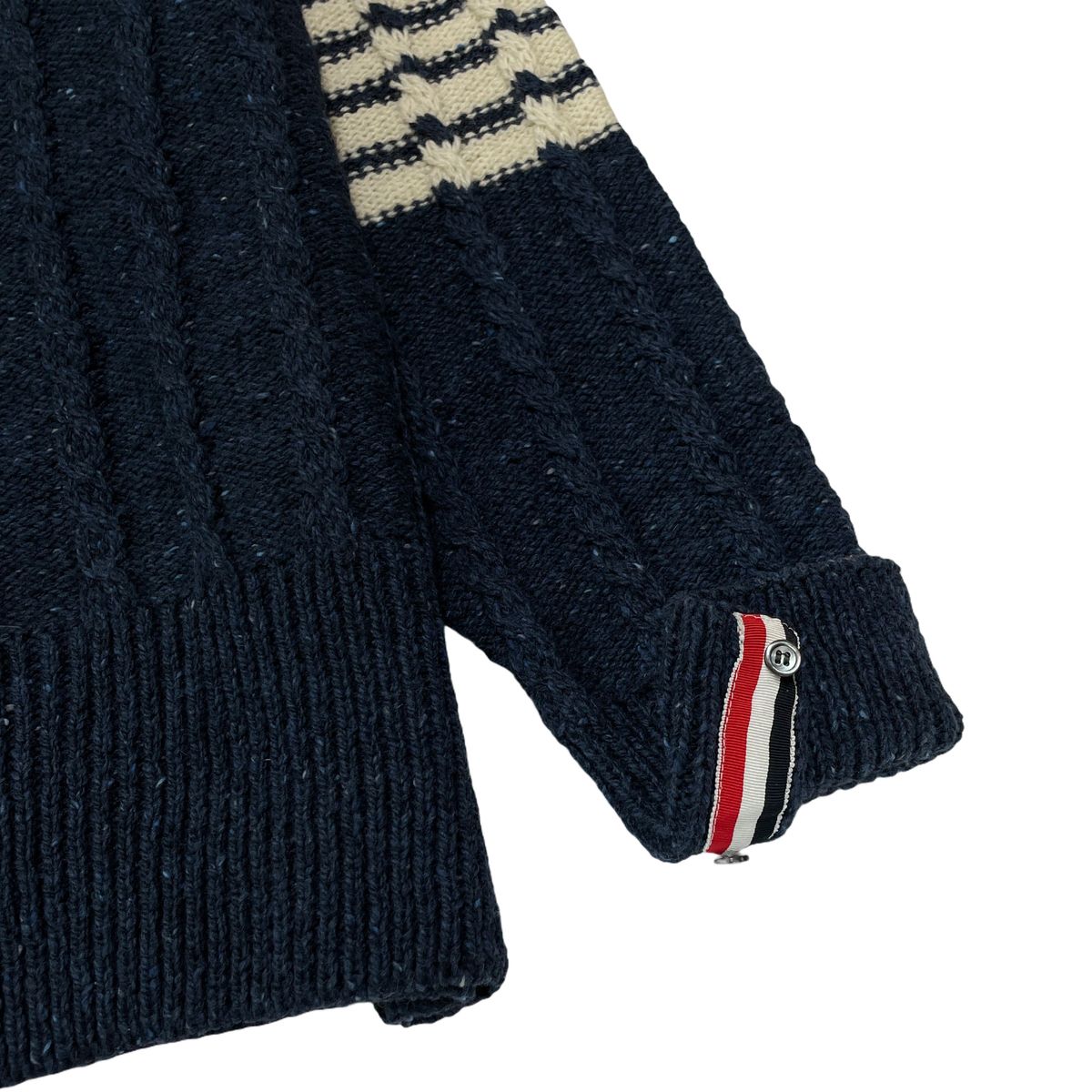 THOM BROWNE ネイビー ケーブルニットセーター