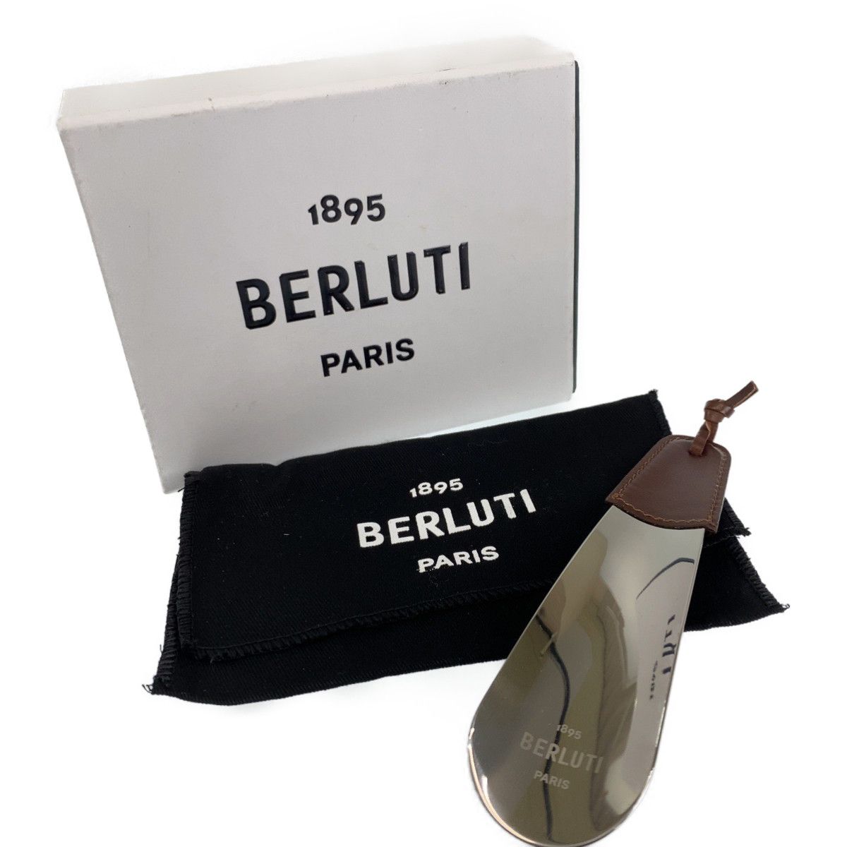 Berluti ベルルッティ シューホーン シルバー ブラウン メタル /カーフ 靴べら 携帯用 ユニセックス メンズ 401238