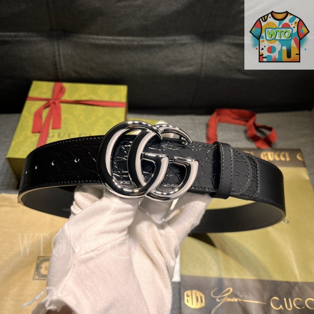 今日特価】GUCCI New Model ブラックレザーベルト with GG