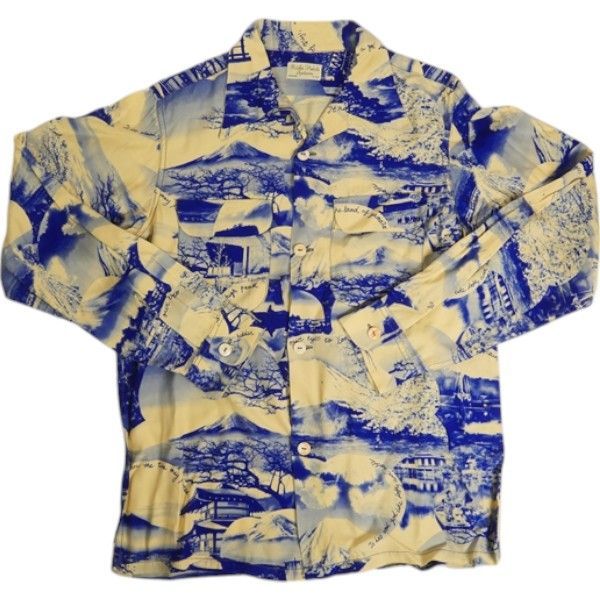 Size【14】 At Last ＆ Co アットラスト/BUTCHER PRODUCTS ブッチャープロダクツ HAWAIIAN SHIRT L-S MT.FUJI 長袖ハワイアンシャツ 青白 【中古品-良い】 20815008