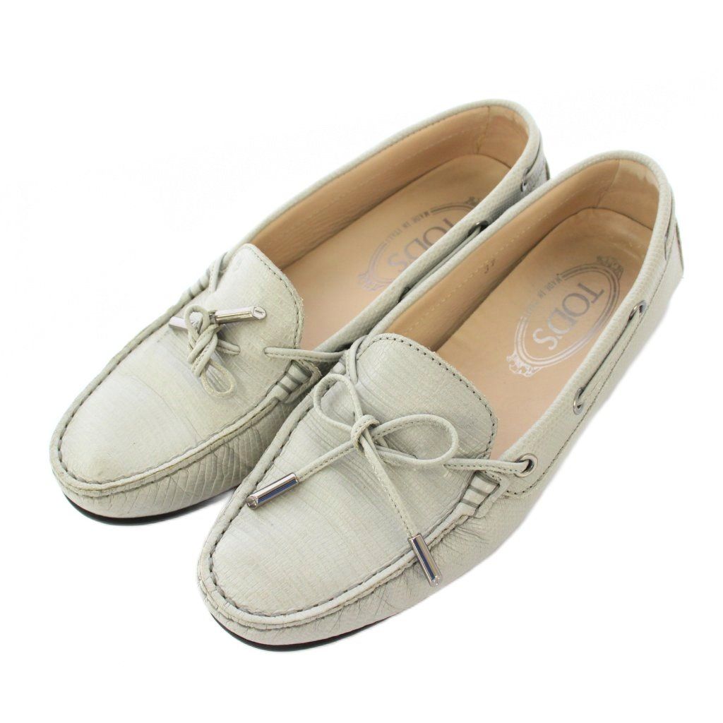 トッズ TOD S ドライビングシューズ フラット スリッポン スクエアトゥ レザー 37 グレー |BB