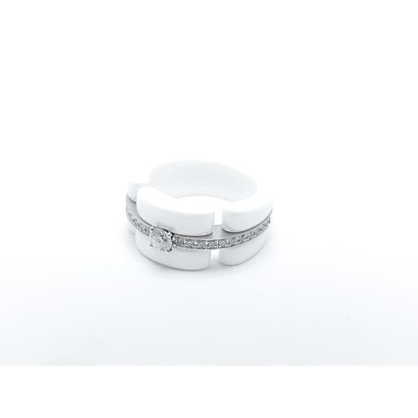 CHANEL シャネル 750 18金ホワイトゴールド ウルトラコレクション 白 ラージ セラミック ダイヤ リング 指輪 55号 アクセサリー  J4288