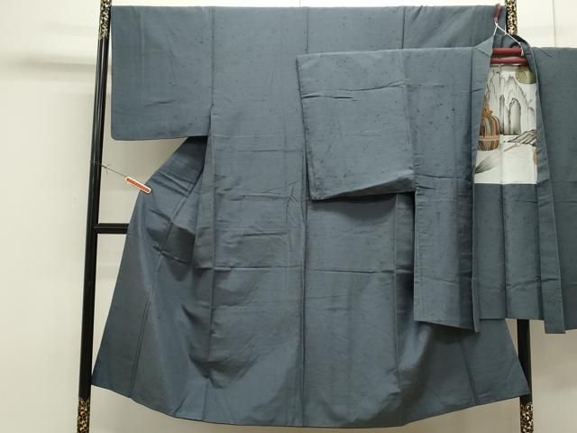 平和屋着物●男性 髭紬 アンサンブル 色無地 藍鼠色 正絹 CAAS0288th
