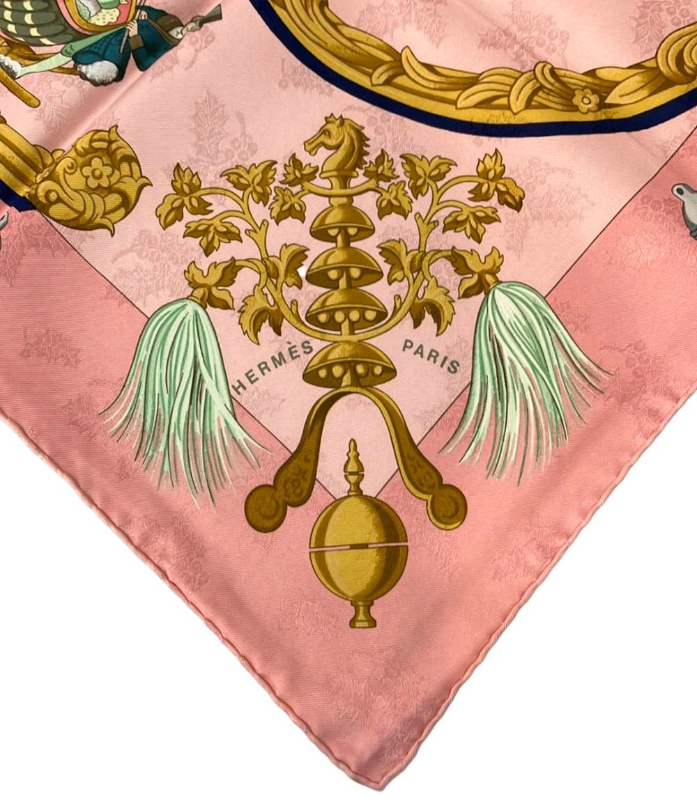 美品 エルメス スカーフ カレ90 シルク100% 羽飾りと鈴 Plumes et