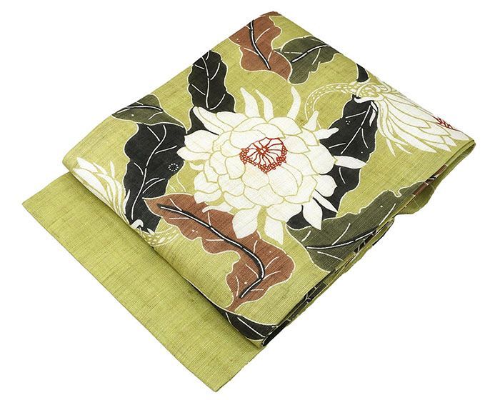 夏帯 名古屋帯 新品 仕立て上がり 和染 紅型 栗山吉三郎 月下美人 本大麻帯  九寸名古屋帯 夏 夏用 夏物 y2985 夏帯 名古屋帯 新品 仕立て上がり 和染 紅型 栗山吉三郎 月下美人 本