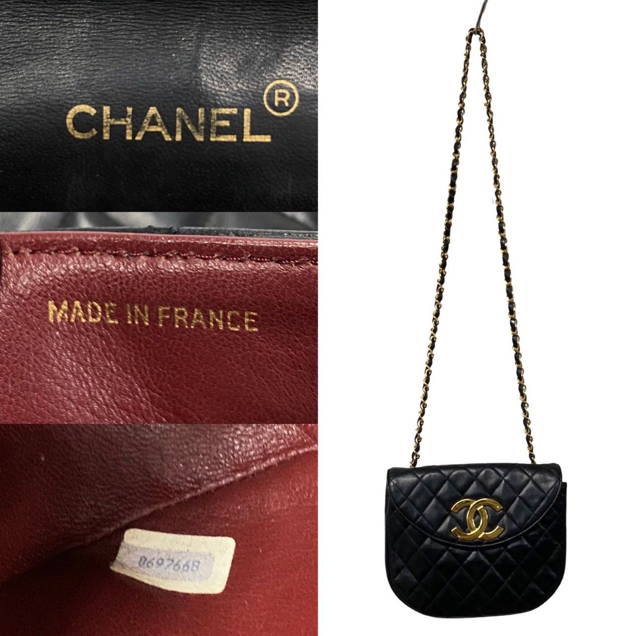 極 美品 シール有 0番台 CHANEL シャネル マトラッセ ココマーク 金具 ラムスキン レザー チェーン ミニ ショルダーバッグ ブラック  85577 - メルカリ