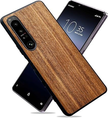 MQman Xperia1iv SO-51C SOG06 ケース 木製カバー 胡桃の木 原木 素材 エクスペリア天然木 耐衝撃 ソフト クルミ ワイヤレス充電対応 (Xperia 1 IV)