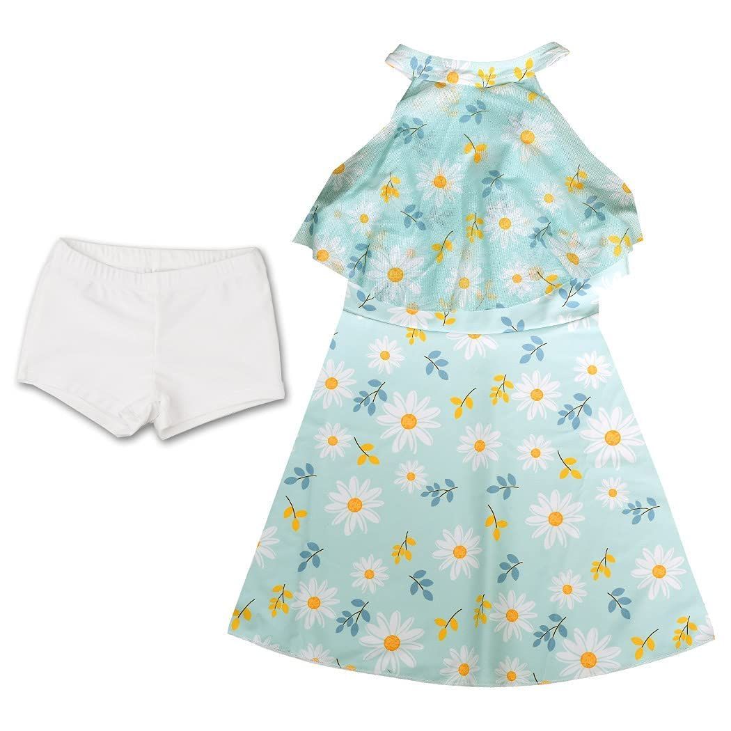 【新着商品】キッズ 水着 女の子 セパレート ハイネック ワンピース ショートパンツ [Teddy] 2点セット ジュニア子供用 レース フリル kids279