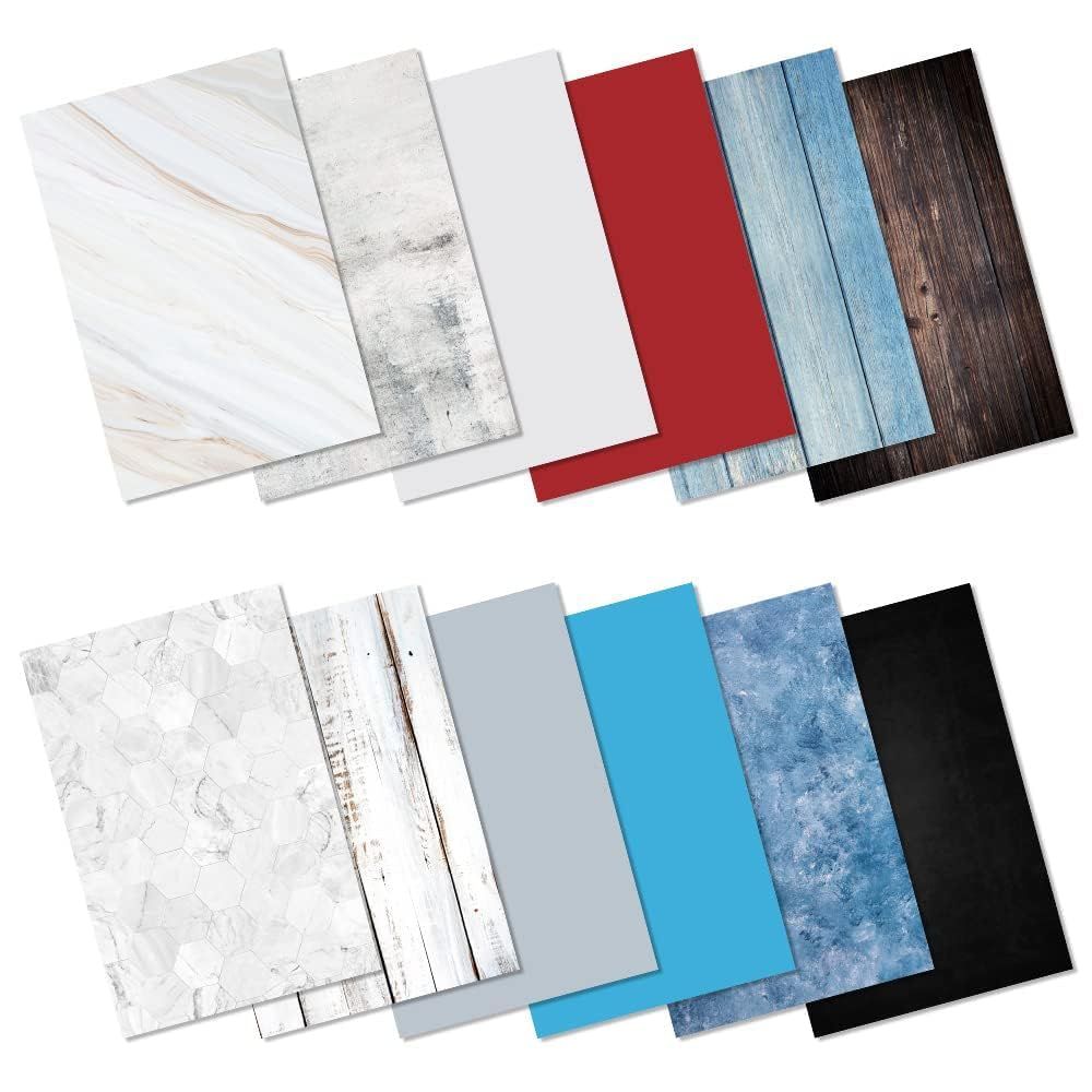 Hemmotop 撮影用背景シート 12柄 A 背景紙 両面タイプ 木目 大理石 コンクリート 柄 バックペーパー 小物撮影 商品撮影 雑誌 美食 撮影など適合 BZ 01