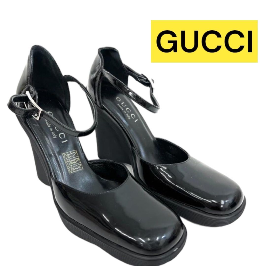 GUCCI ブラック エナメルパンプス 36½ GUCCI グッチ エナメル 厚底 パンプス ヒール 36 1/2 23.5