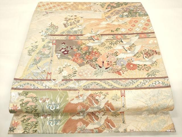 襦袢 絵羽の上品鶴 上質生地 正絹 AK-5829 飛翔鶴 赤襦袢 アンティーク | 凍蝶