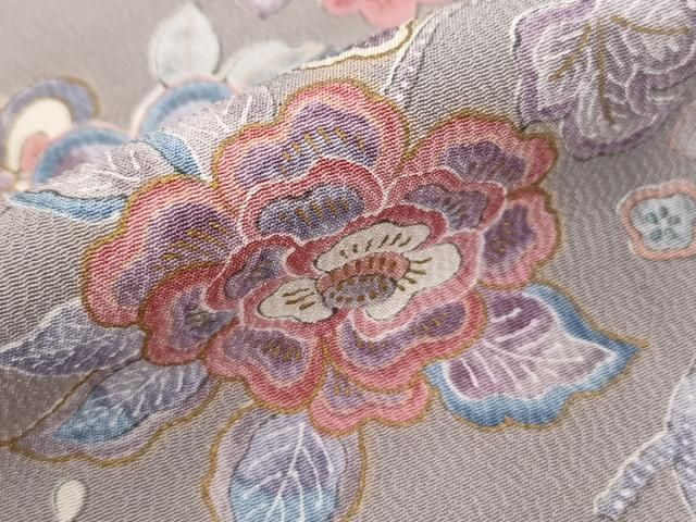 平和屋着物□上質な小紋 有職花文 金彩 鬼しぼ縮緬 正絹 逸品