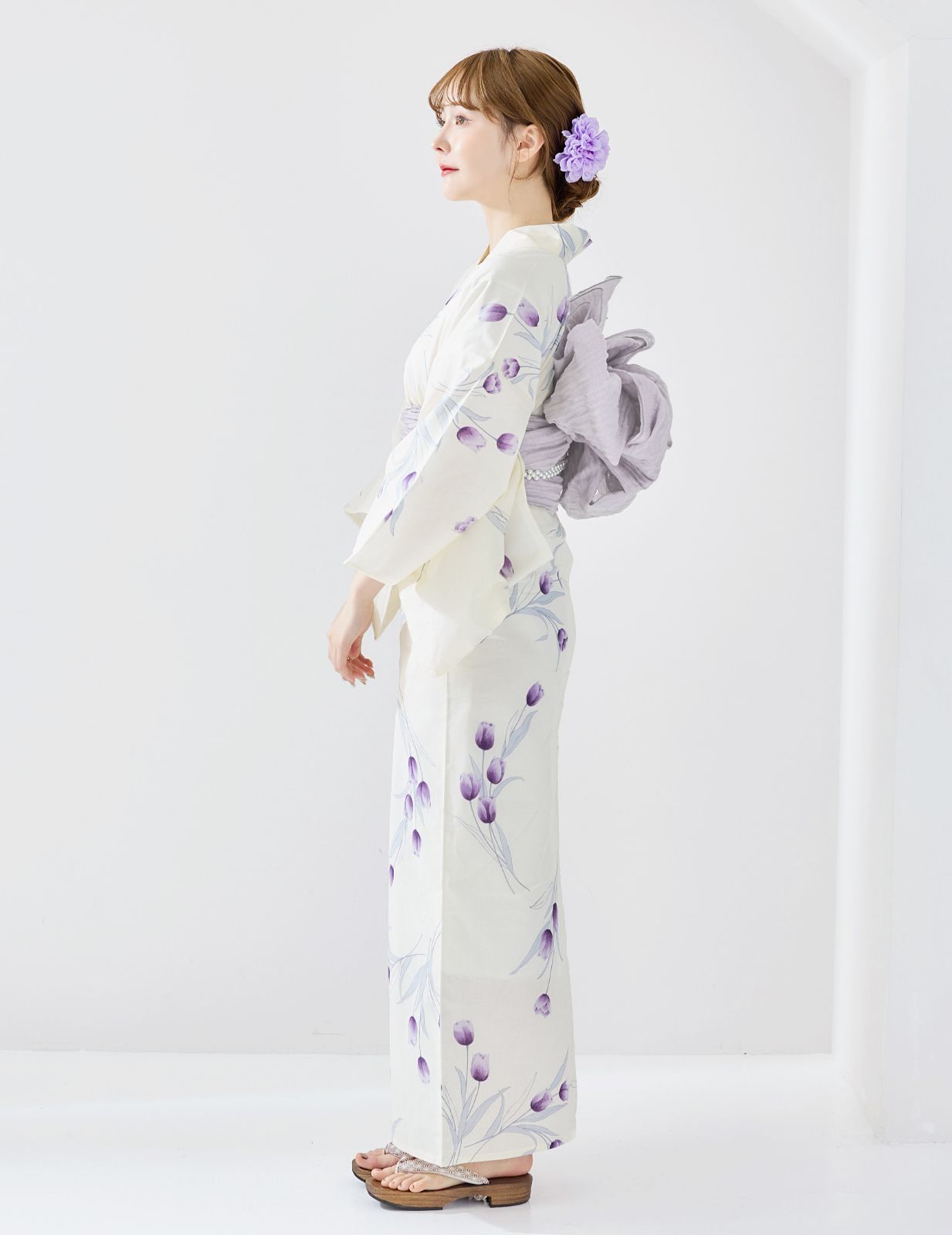 新品 浴衣セット チューリップ柄【白地白地×赤/白地×紫2色展開