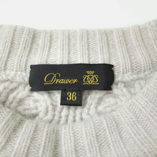 Drawer ウール配色クルーネックニット Drawer ドゥロワー ウールカシミヤ ケーブルクルーネックニット