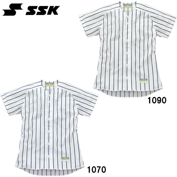  エスエスケイ SSK ジュニア用・ストライプメッシュシャツ ユニフォームシャツ 野球用品 (US002JM)、(1070)ホワイト×ネイビー ユニフォーム(練習着)