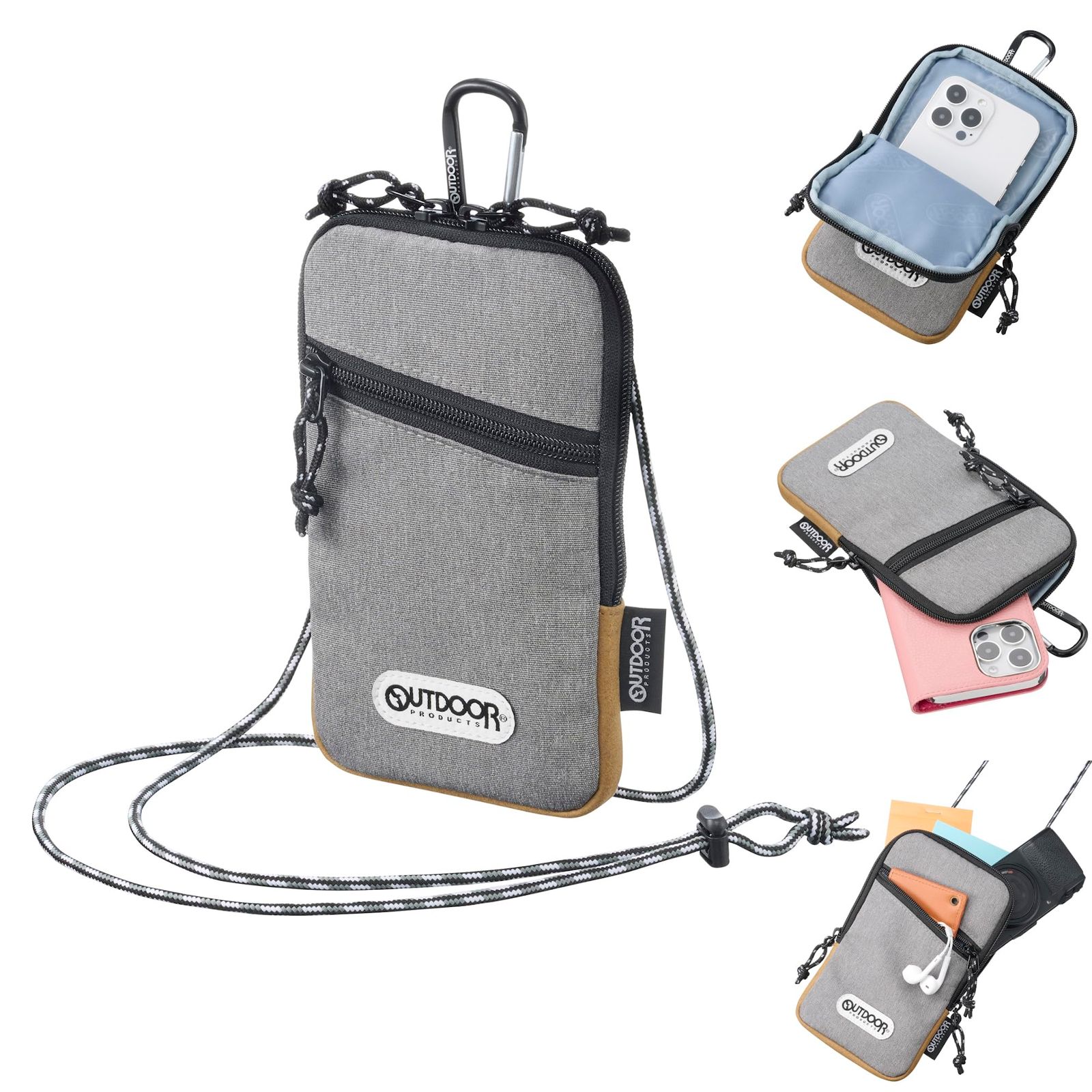 【数量限定】ハクバ OUTDOOR PRODUCTS(アウトドアプロダクツ) スマートフォンポーチ05 ヘザーグレー iPhone 15 Pro Max対応 大型 スマホポーチ ショルダーポーチ ショルダーベルト・カラビナ・ベルト
