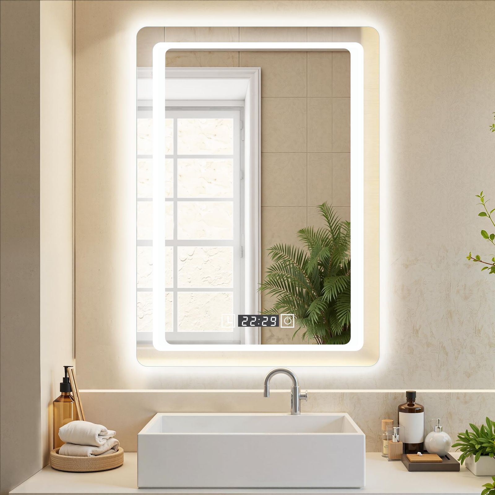 壁掛けミラー(ライト付き) Amazon.co.jp: EMISOO 90cm 洗面所 LEDミラー 半円浴室鏡 壁掛け鏡